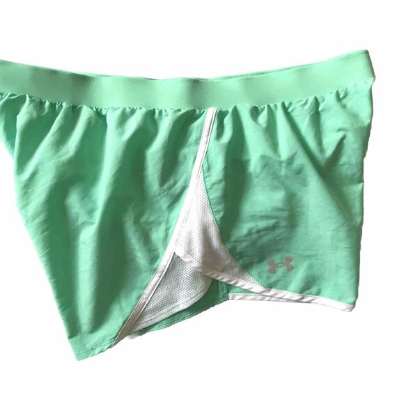Under Armour Heatgear Shorts Womens Fly By 2.0 Brief Lined Green Loose Sz XL 3” - Picture 3 of 13